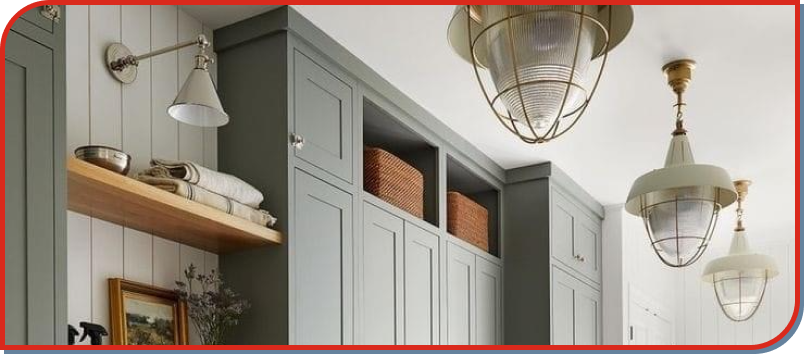 laundry room with new white and gold lighting