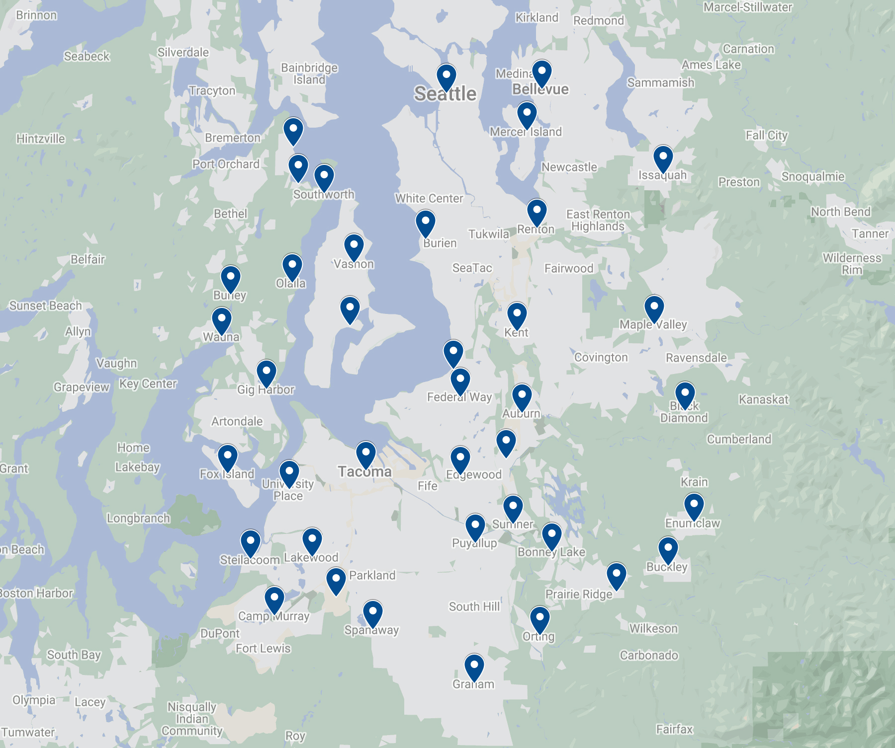 Service area map in Washington state